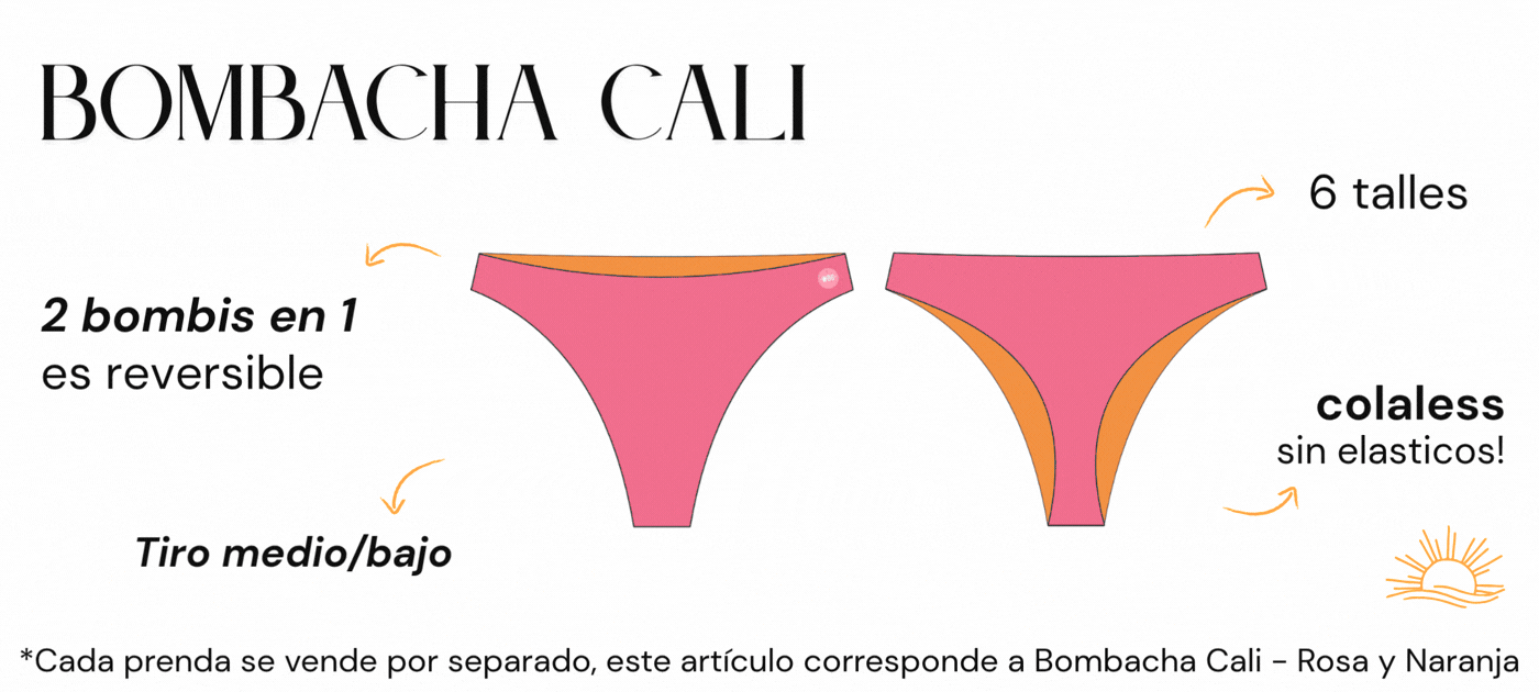 Bombacha bikini colaless rosa y naranja reversible